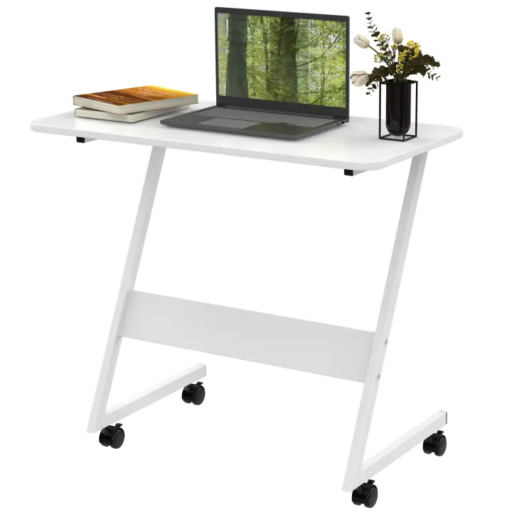 Aqrau Mesa para portátil con ruedas mesa para ordenador mesa para notebook 80x40x75cm, color blanco - 1