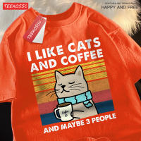 Camiseta De Algodón I like Cats And Coffee Para Hombres Y Mujeres Camiseta Hip Hop Suelta De Cuello Redondo Moda Streetwear Para Pareja - details 12