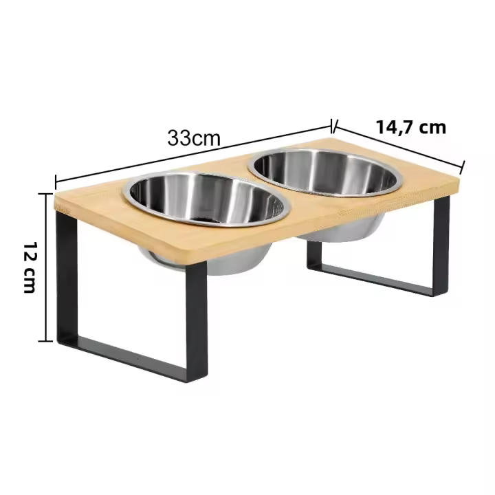 Tazas Para Gatos Elevadas Con Base De Madera 15° Tilted Anti Vómitos Doble Acero Inoxidable Alimentación Para Gatos Y Perros - 1