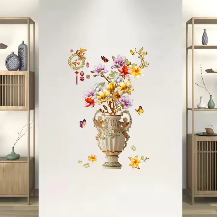 Calcomanía de decoración del Hogar con diseño de florero, peonía Dorada, Mariposas voladoras, para hambres, Mujeres, Sala de estar, dormitorio, oficina, Sofá, Fondo, decoración de la Casa - 1