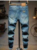 Jeans Azul Vintage Para Hombre Ajustados Pantalones De Motociclista De Moda Otoño Streetwear Para Piernas Pequeñas Estilo Coreano Denim Casual Cierre Con Cremallera mid Weight - details 8