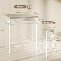 HOMCOM Juego de Mueble de Bar Set de Mesa Alta y 2 Taburetes con Estante de Almacenamiento y Marco de Metal para Cocina Comedor 80x50x90 cm Blanco - details 2