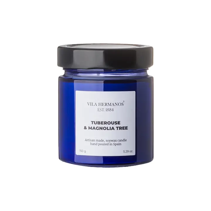 IMPACTE MILANO. Vela Aromática, Aroma Tuberouse & Magnolia Tree. Vela de Diseño en Tarro de Conserva color Azul, Cera Vegetal 100% Natural, Mecha de Algodón. Velas Perfumadas para el Hogar. Vela Perfumada para Oficina, Trabajo. Fabricado por Vila Hermanos - 1