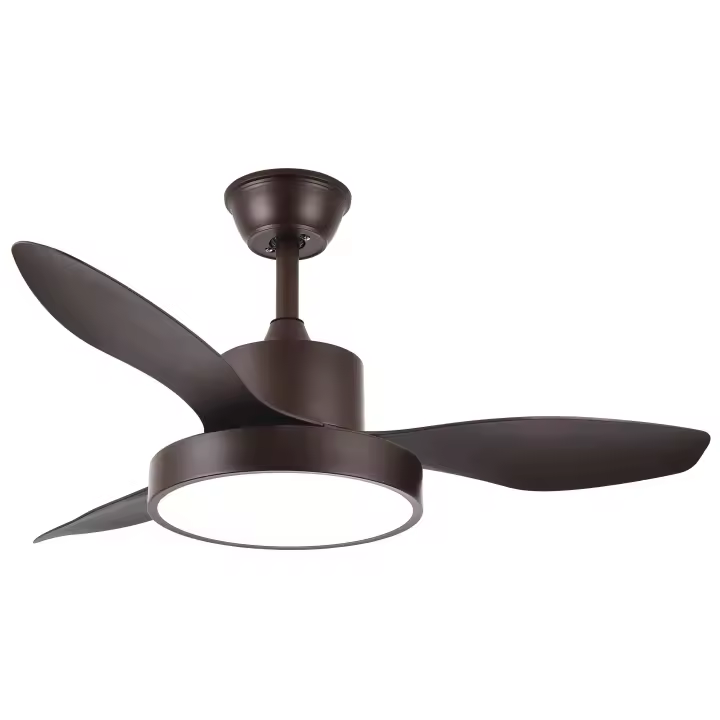 VENTILADOR DE TECHO HAYATE 24W con luz Fabrilamp - Color Marron, con tres 3 Aspas, seis 6 Velocidades ajustables, tecnología LED con tres 3 temperaturas de Luz, con dos 2 Medidas de Tija, con Control Remoto y Temporizador. Decoración y Hogar. Motor DC - 1