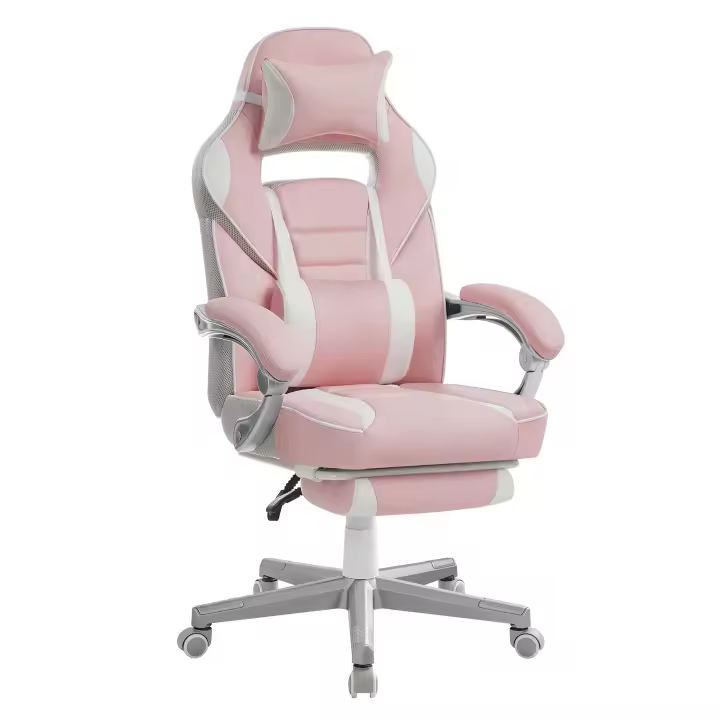 Silla ergonómica de oficina con reposapiés extensible, respaldo ajustable, reposacabezas y soporte lumbar, capacidad 150 kg, disponible en azul cielo, azul pavo, gris, negro tinta y rosa jalea - 1