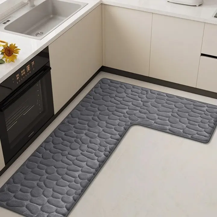 Alfombra De Cocina L a Prueba De Caídas Y Resistente a La Suciedad Antiadherente Y Absorbente De Aceite Con Diseño Sólido Y Textura Gruesa Para El Piso - 1