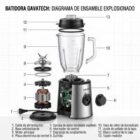 Licuadora Profesional GAVATECH MR-1000 INOX 1000W | Batidora con Jarra de Vidrio 1.5 Litros | Pica Hielo y Frutas | Acero Inoxidable - details 0