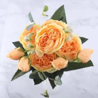 Bouquet De Flores Artificiales De Seda Rosa Púrpura 30cm 5 Cabezas Grandes Para Decoración De Boda Y Fiesta - details 2