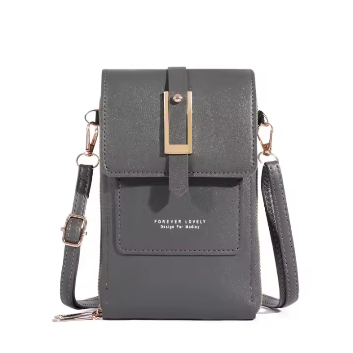 Bolso Bandolera De Cuero Sintético Moda Con Pantalla Táctil Y Pochete Exterior Para Mujer Estilo Inglés Vertical Con Slots Para Tarjetas - 1