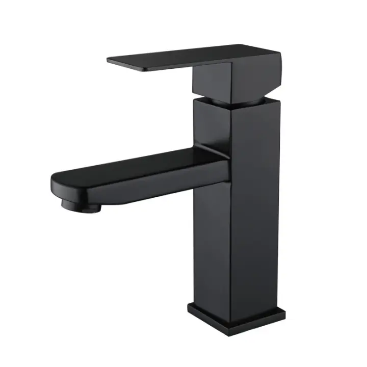 Grifo de Lavabo de Acero Inoxidable Negro Plateado para Baño Mezclador de Agua Caliente y Fría Estilo Contemporáneo con Mango de Latón - 1