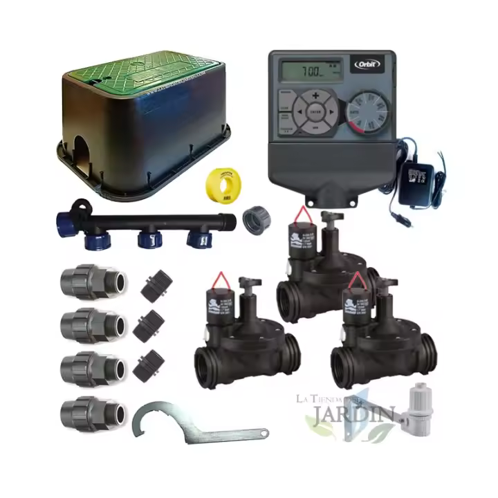 Suinga Pack profesional de Riego Automático Orbit de 3 zonas 24v para tuberia 32mm, automatización de riego - 1