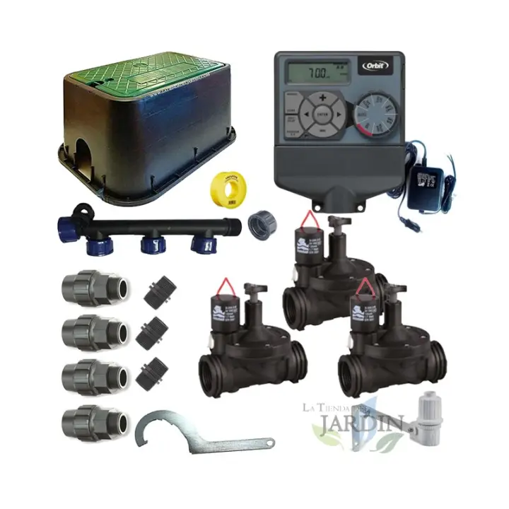 Suinga Pack profesional de Riego Automático Orbit de 3 zonas 24v para tuberia 32mm, automatización de riego - 1