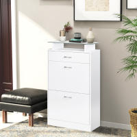 HOMCOM Mueble Zapatero Armario Zapatero con 3 Cajones Estante de Vidrio y Asa de Aluminio para Pasillo Entrada Carga 50 kg 60x24x105,5 cm Blanco - details 1