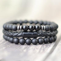 Set De 3 Pulseras Para Hombre Noter 8mm Piedra Natural De Onix Y Ojos De Tigre Con Cierre Magnético En Cuero Pulsera Hombre Regalo - details 6