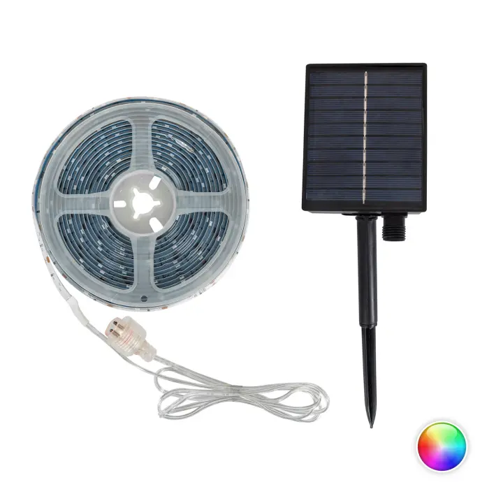 Ledkia Tira LED Exterior Solar RGB 3V DC 30LED/m 5m IP65 Ancho 8mm Corte cada 3cm RGB - 1