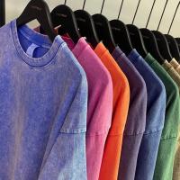 Camiseta Estilo Retro Americano Pesada De Color Sólido Para Hombres Y Mujeres Manga Corta Verano Moda De Calle Antiguo Talla Grande Ropa Lavada - details 8