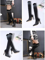 Botas Largas De Mujer Con Diamantes Punta Afilada Y Tacón Alto Talla Grande 43 Verano 2024 Moda Elegante Para Fiestas Y Noches Saludables - details 1