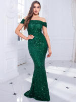 Vestido De Noche Romagic Azul Oscuro Con Cuello Abierto Y Cola Desmontable Vestido De Fiesta De Invierno Mermaid Con Lentejuelas Para Mujer - details 6