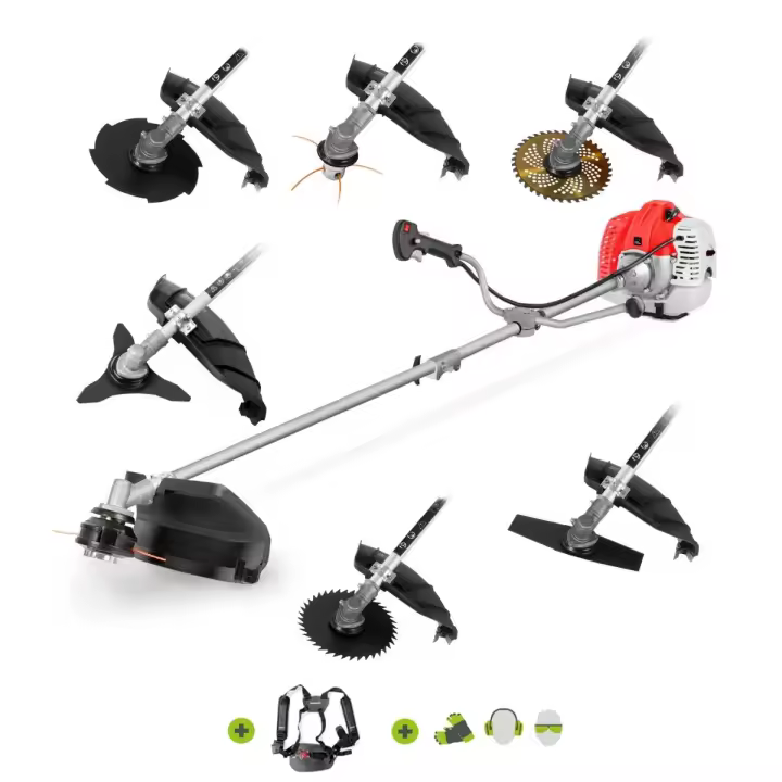 GREENCUT GGT650X-7 - Desbrozadora de Gasolina de 65cc y 4,9cv, Motor 2 Tiempos, con 7 Accesorios Intercambiables, arnés y Barra Divisible, desbrozadora 7 en 1 - 1