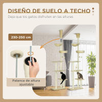 PawHut Árbol para Gatos de Suelo a Techo de 230-250 cm Árbol Rascador para Gatos con Altura Ajustable Múltiples Plataformas Cestos Hamaca Bolas Colgantes - details 4