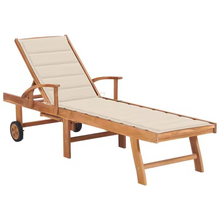 Tumbona de Madera Teca Ajustable con Crema de Algodón - 1