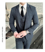 Traje De Tres Piezas Para Hombre Estilo Coreano Moda Ajustada Formal Boda Elegante Conjunto Chaqueta Pantalón Cuello Redondo - details 15