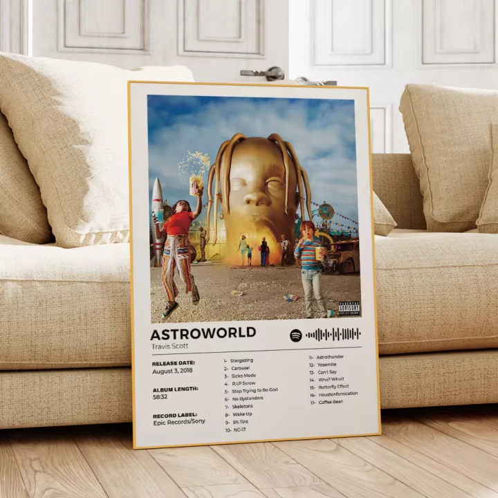 Póster De Pintura En Lienzo Con Marco De Aluminio Moderno Astroworld Travis Scott Estilo Clásico Para Decoración De Sala De Estar Y Hogar Música