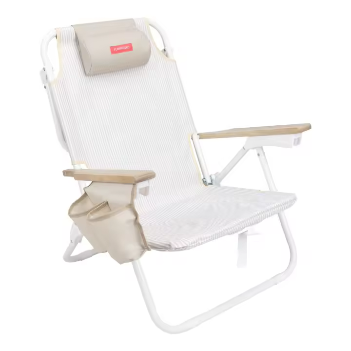 Flamingueo Silla Playa Almohada Ergonómica Confort Reclinable 5 Posiciones Bolsillo Insulado Frío Posavasos Doble Asas Mochila Fácil Transporte 59 x 62,5 x 81 cm - 1