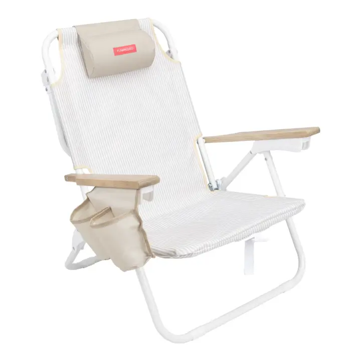 Flamingueo Silla Playa Almohada Ergonómica Confort Reclinable 5 Posiciones Bolsillo Insulado Frío Posavasos Doble Asas Mochila Fácil Transporte 59 x 62,5 x 81 cm - 1