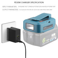 Adaptador PD30W Para Batería Makita 18V Con Lámpara LED Tipo-C Entrada/Salida Cargador Power Bank Accesorios Externos - details 5