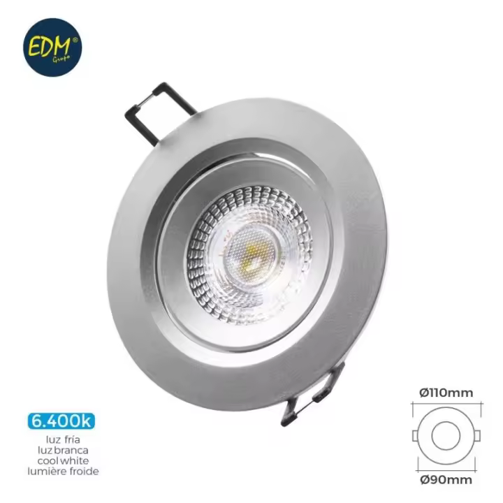 Focos Empotrables LED Edm - Aro Led Empotrable 5W 380lm 6400K Redondo Cromo - 1