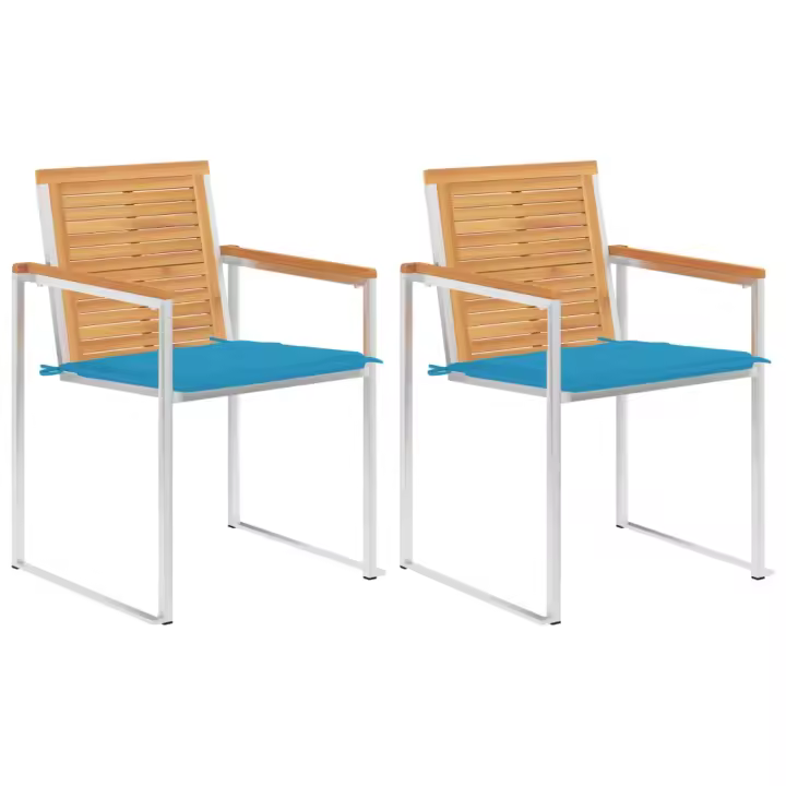 vidaXL Sillas de jardín con cojines 2 uds madera maciza teca y acero - 1
