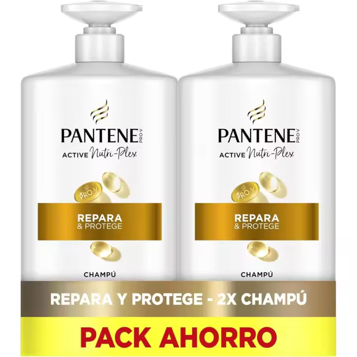 Pantene Pro-V Repara Y Protege Champú 2x1000ML, Dispensador, Pelo Seco Y Dañado. Limpia Y Protege Los Enlaces Capilares. Sin Siliconas. Active Nutri-Ple - 1