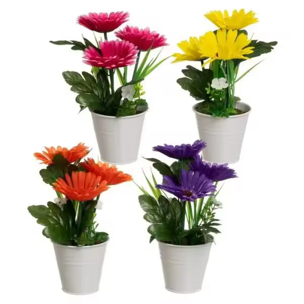 Unimasa PLANTA GERBERA POLIÉSTER 10X10X24CM - 4 COLORES DIFERENTES - 1