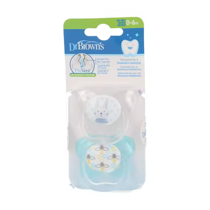 Dr. Browns Chupete Prevent Silicona Escudo Mariposa Azul 0-6 M 2 Unidades - 1