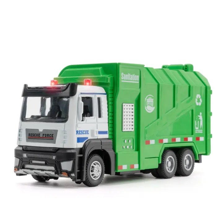 Camión De Basura De Escala 1/50 Modelo De Coche De Juguete De Aleación Con Sonido Luz Y Función De Retroceso Regalo Para Niños - 1