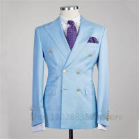 Traje De Novio Para Hombre Elegante Casual Slim Con Doble Filo Lapel Peaked Blazer Negocios Bodas Fiesta Traje Completo - details 5