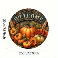 Cartel De Bem-Vindo Redondo De 8" En Metal Para Otoño Agradecimento E Festivais De Colheita Decoración Ideal Para Casa Ou Café - details 5