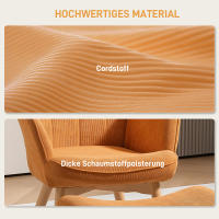 Sillón con taburete, Sillón con respaldo, de Madera patias, chaise longue de Diseño empenachado, efecto Pana, Salón, Marron - details 1