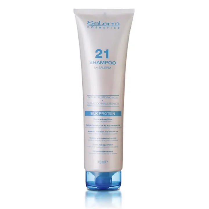 Champú Acondicionador Cabellos Secos y Dañados SALERM 21 Silk Protein con Ácido Hialurónico y Proteínas de Seda -  Salerm Cosmetics 300ml. - 1