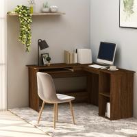 vidaXL Escritorio forma de L madera contrachapada 120x140x75 cm en color Blanco/Blanco brillante/Gris hormigón y más | estructura resistente ideal para salón dormitorio o estudio - details 5