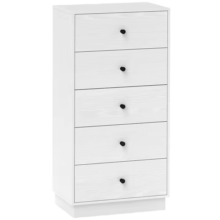HOMCOM Cómoda con 5 Cajones Cómoda de Dormitorio Estrecha con Anti-vuelco Cajonera Alta para Salón Pasillo 47x29x95 cm Blanco - 1