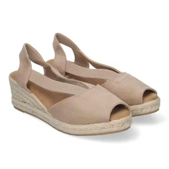 PuntoSalao Sandalias de cuña media en yute pala abierta para mujer color beige CF-3044 - 1