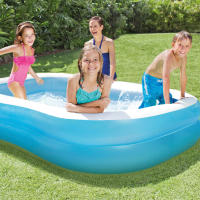 INTEX - Piscina hinchable azul infantil tipo familiar, para niños desde 3 años, 203x152x48cm, capacidad 540L. 2 cámaras de aire, doble válvula, con parche incluido. Verano, jardín, juego acuático, diversión segura, exterior, resistente, refrescante. - details 1