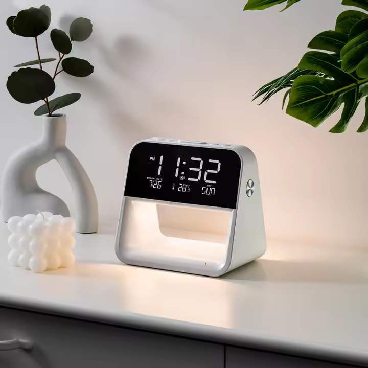 Lámpara De Noche Con Reloj Digital USB De ABS Para Decoración De Hogar Y Oficina Estilo Moderno Sin Batería Incluida - 1