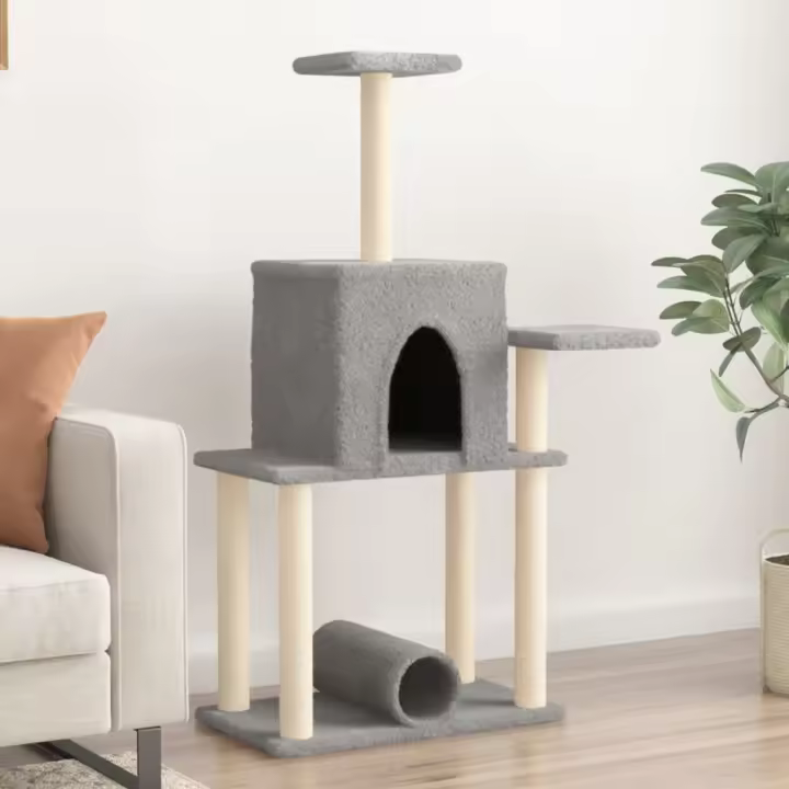 vidaXL Rascador para Gatos con Postes de Sisal Árbol Torre 122 cm Color Crema,  Gris claro,  Gris oscuro y mas - 1