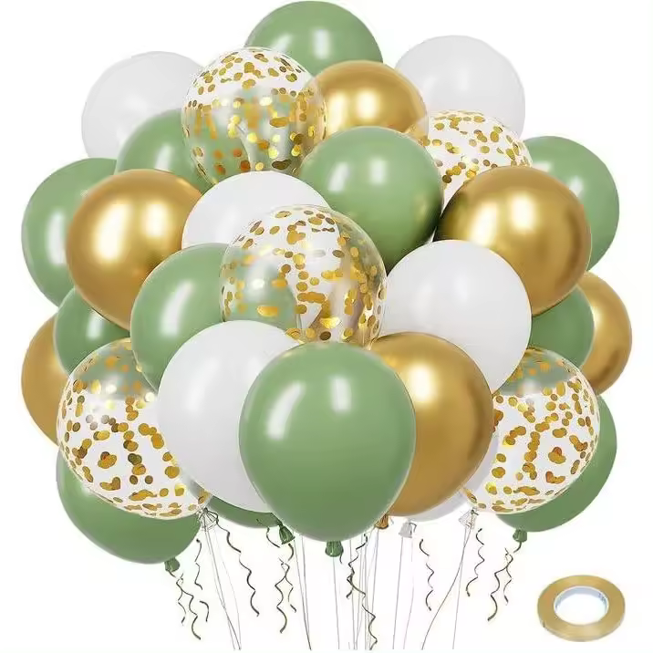 Ballons Anniversaire Vert Or - 50 Pcs Rétro Blanc Confettis en Latex, 12 Pouces pour Mariage, Baby Shower Decoration - 1