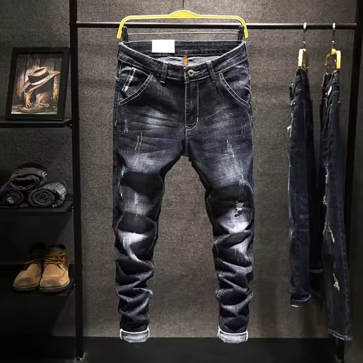 Jeans Rupturados Para Hombre 2024 Otoño Nuevos Stretch Slim Straight Pantalones Streetwear Jovenes Pequeños Detalles En Denim - 1