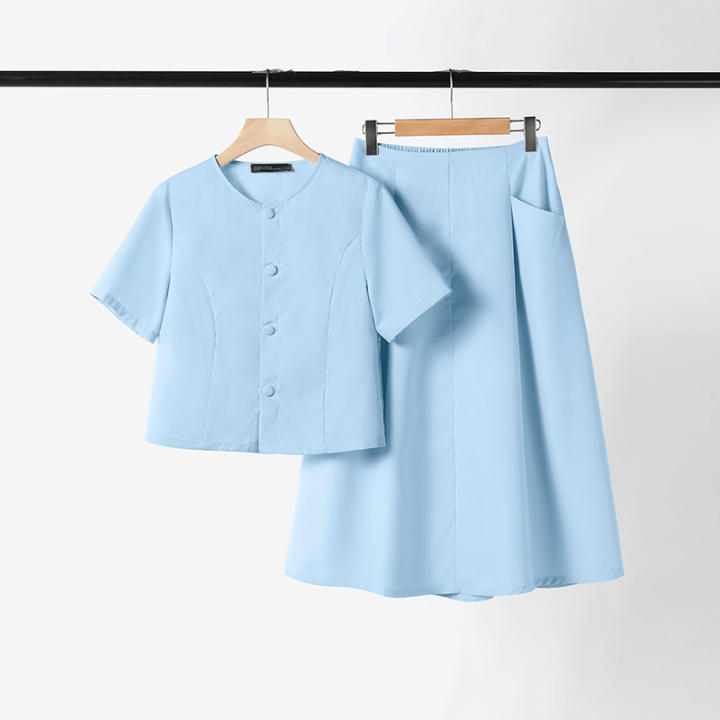 ZANZEA Conjunto Elegante Para Mujer Verano Oficina Camiseta Corta Con Botones Y Falda Plisada 2 Piezas Traje Suave Para El Trabajo