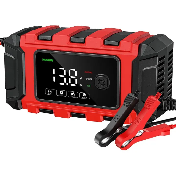 12V6A Cargador de badería, Cargador de badería inteligente con función de reparación automática y Pantalla LCD,Cargador de badería de coche para automóviles,Moto, wagon, AGM, Gel, SLA - 1